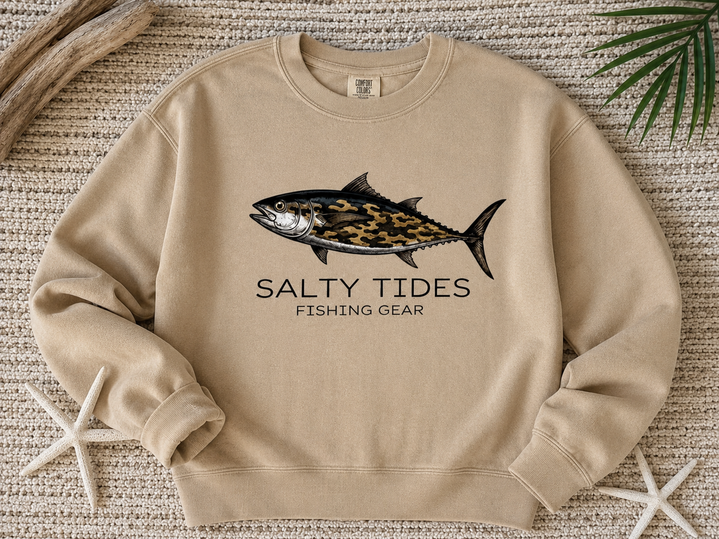 Mens Short Sleeve Camo Fish Crew Neck