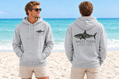 Ash gray Camo Shark hoodie, front and back