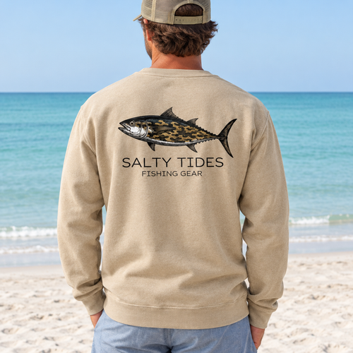Camo Fish sweatshirt back-view modeled mockup