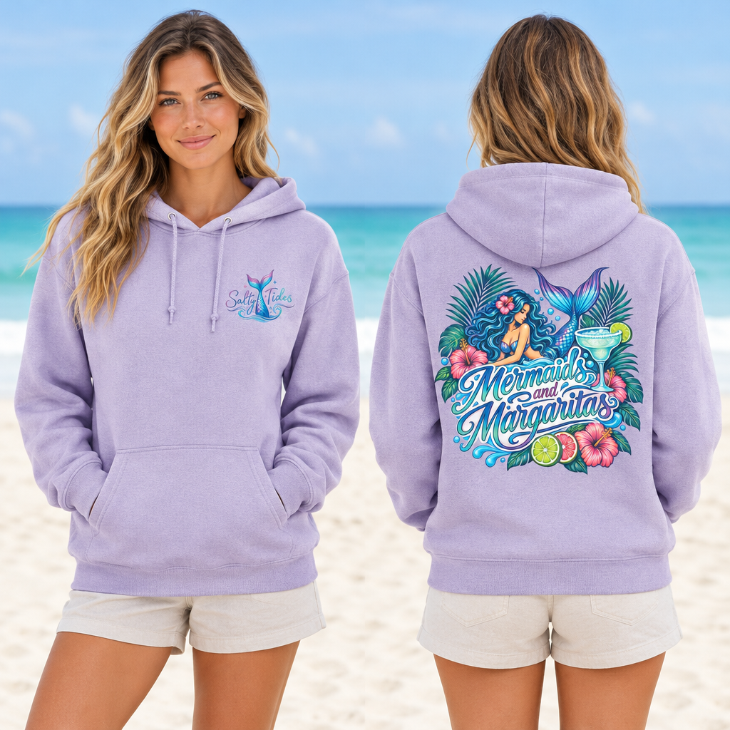 Purple Mermaids and Margaritas hoodie model mockup
