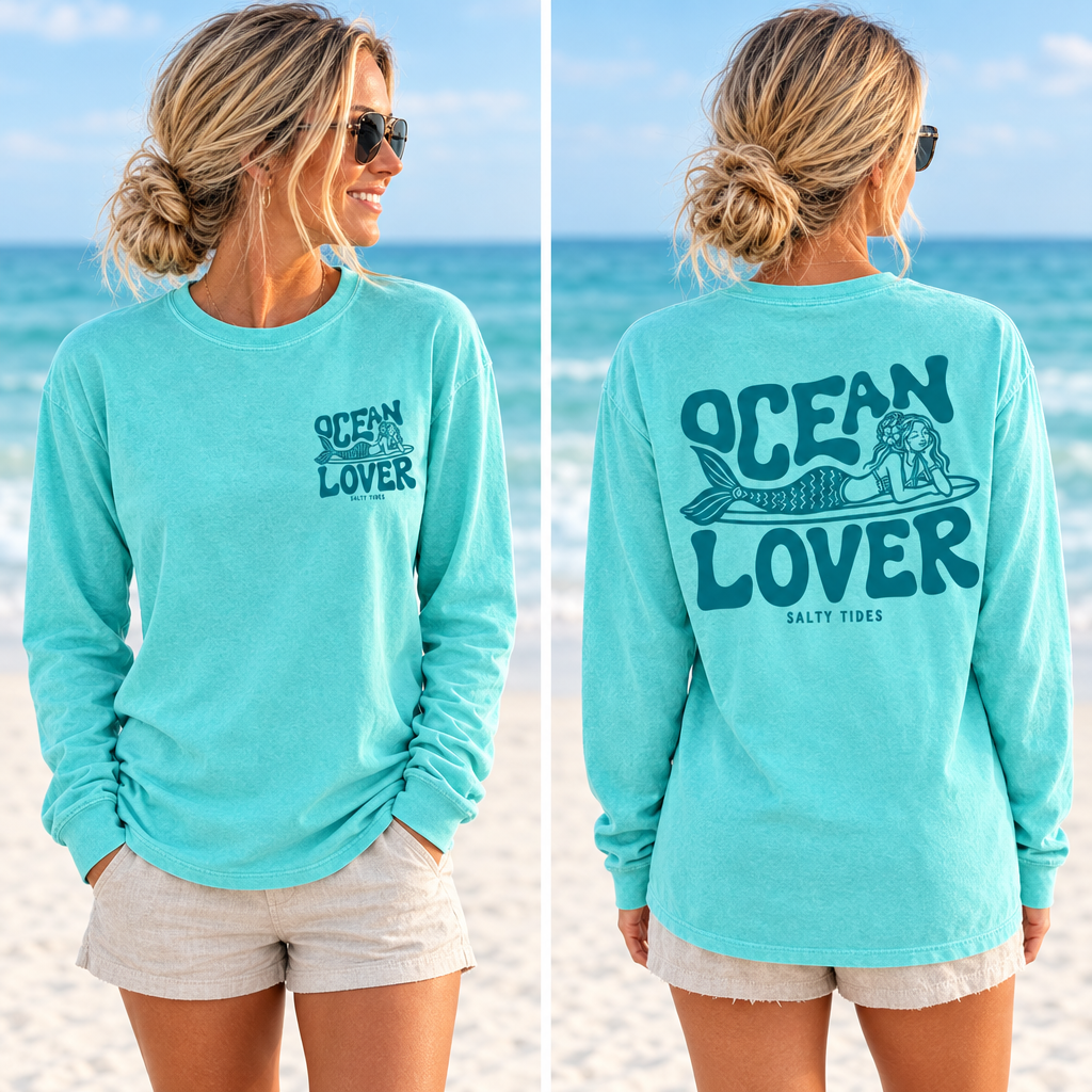 Ocean Lover long sleeve tee model mockup