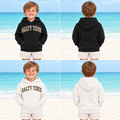 Toddler Collegiate Camo hoodies in black and white, front and back views