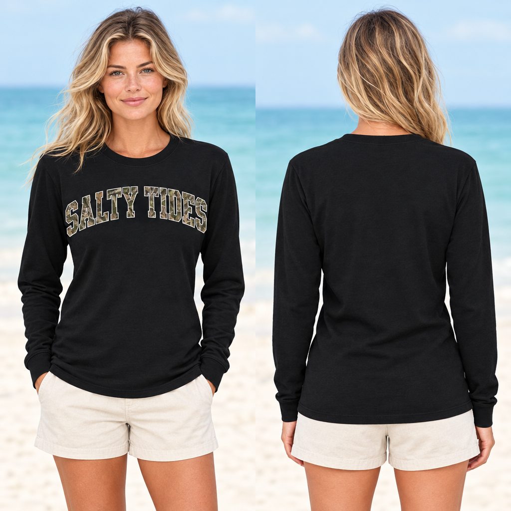 Collegiate camo long sleeve tee model mockup