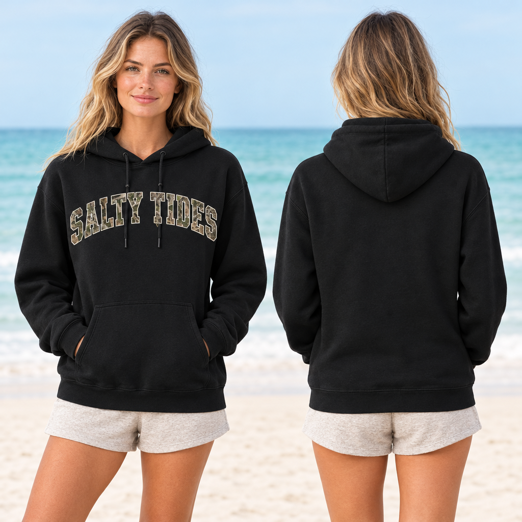 Collegiate camo hoodie model mockup