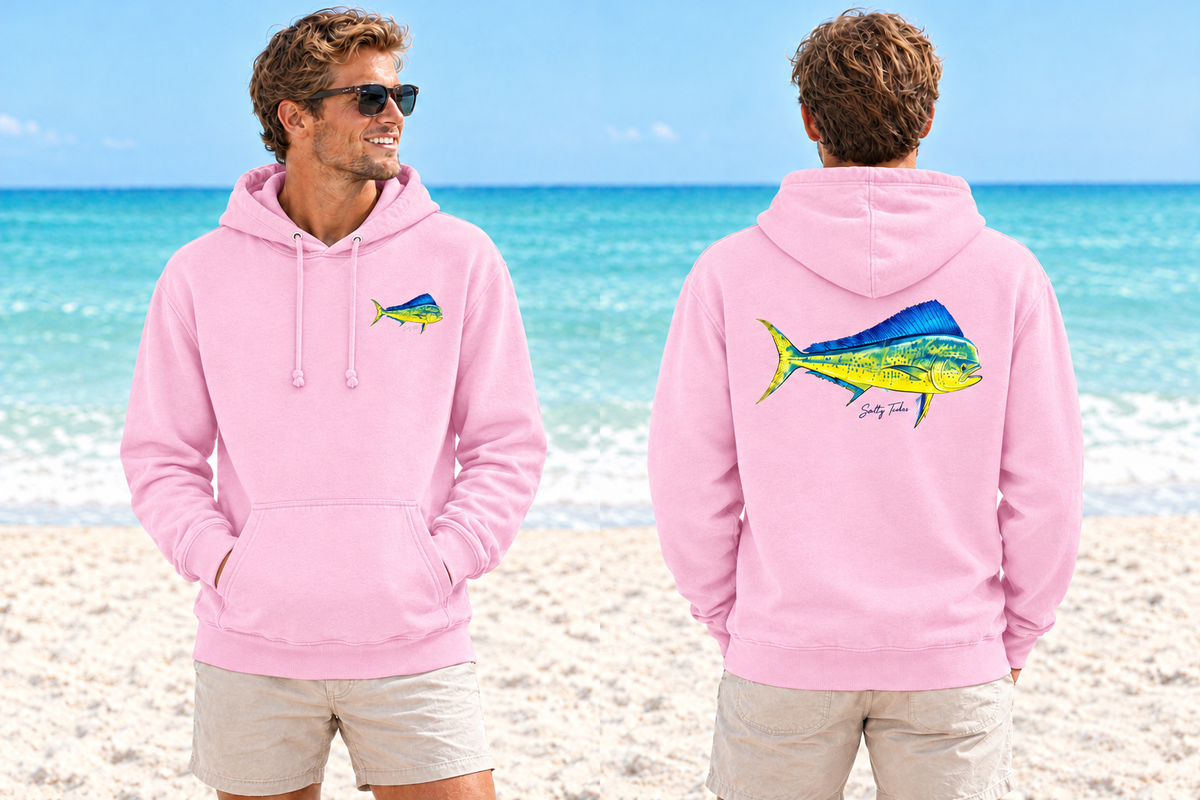 Light pink Mahi hoodie, front and back