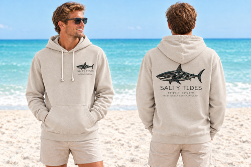 Sand Camo Shark hoodie, front and back